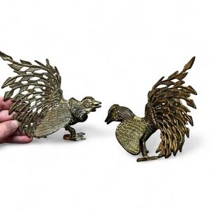 MCM mid century modern Brass Fighting Roosters Statue Figurines